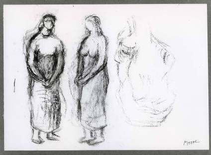 Two Standing Women and a Sculptural Form