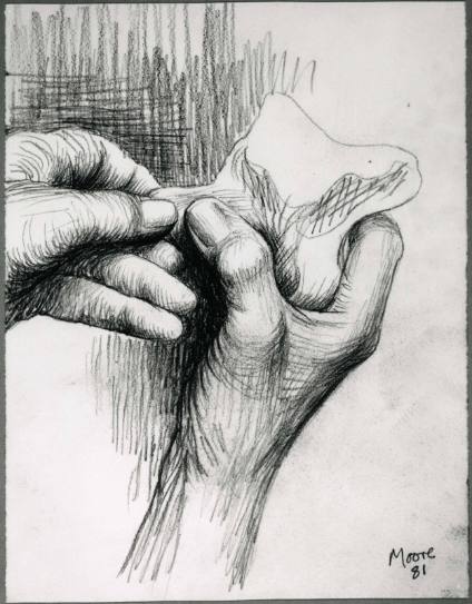 Artist's Hands Holding Bone