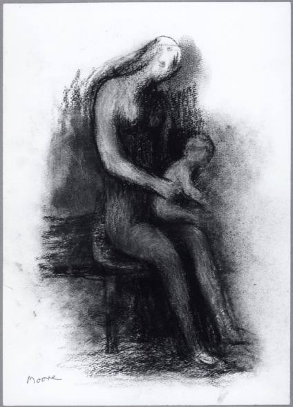 Nude Seated Mother and Child