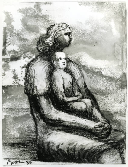 Seated Mother and Child with Cloud Background