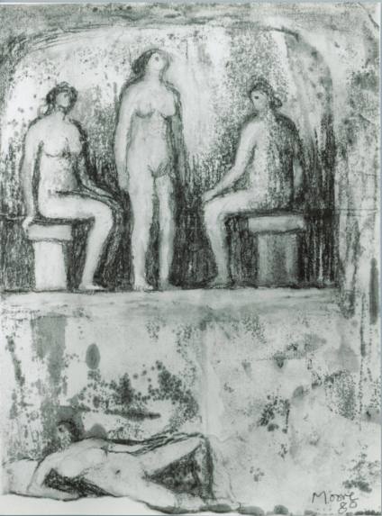 Group of Three Nudes and Reclining Nude