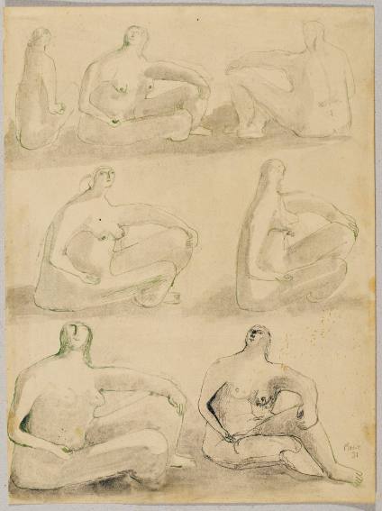 Studies for Sculpture: Seven Seated Figures