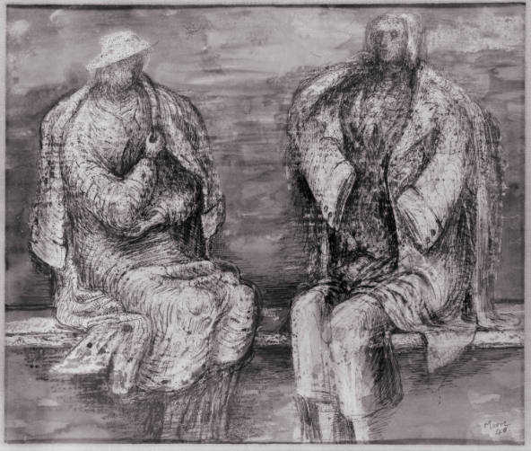 Two Women on a Bench in a Shelter