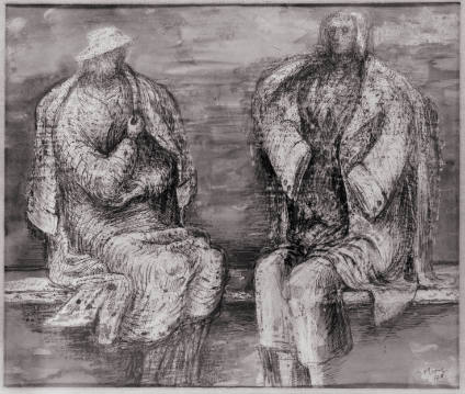 Two Women on a Bench in a Shelter