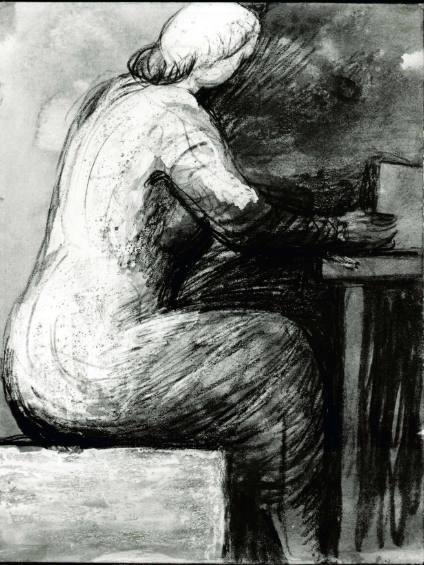Woman Seated at Table Reading