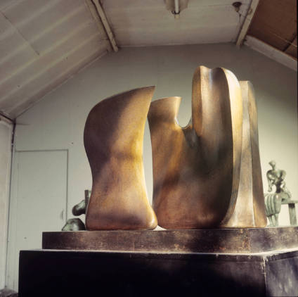 Another cast of <i>Working Model for Knife Edge Two Piece</i> in Henry Moore's studio.
