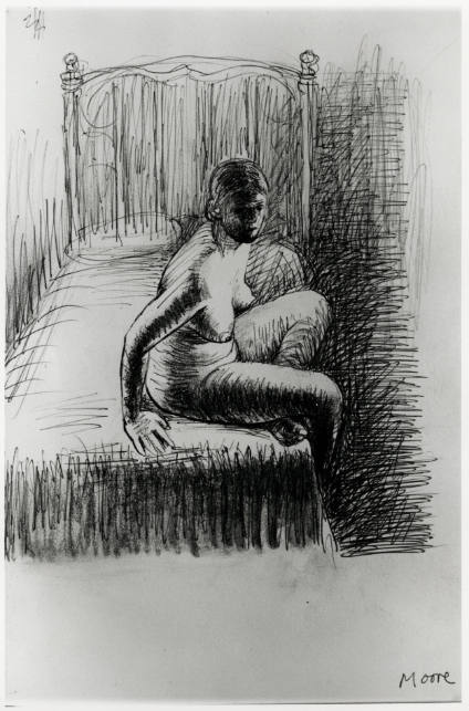 Seated Nude on Bed