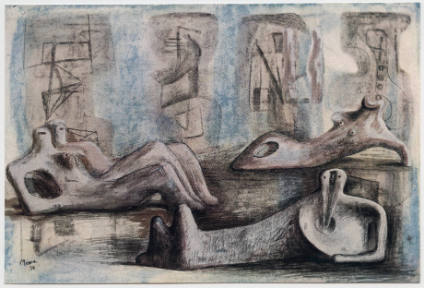 Reclining Figures with Square Form Background