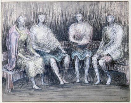 Four Seated Figures on Curved Bench