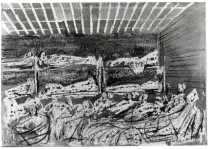 Shelter Scene with Bunks and Sleepers