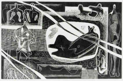 Henry Moore<br>
<i>Figures, Sculptures</i> 1931
 (CGM 1)
<br>
woodcut