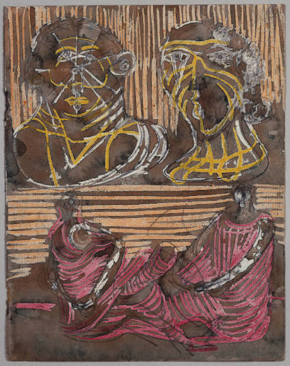 Textile Design: Two Heads and Two Seated Figures