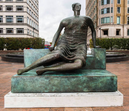 <i>Draped Seated Woman</i> in her current position in Cabot Square, Canary Wharf, East London.