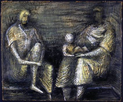 Two Seated Figures with Child in the Underground