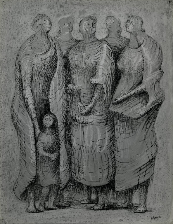 Group of Red Draped Standing Figures