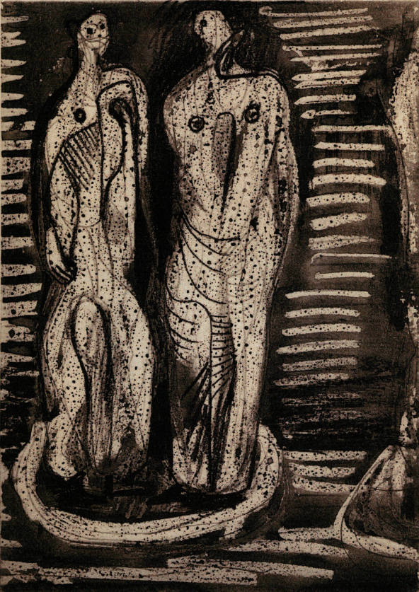 Two Standing Figures: Drawing for Linen Panel