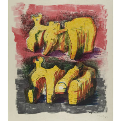 Two Reclining Figures in Yellow and Red