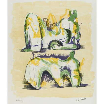 Two Reclining Figures in Yellow and Green