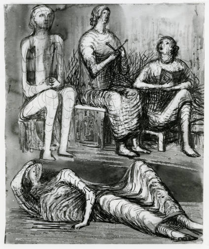 Woman Knitting, Seated and Reclining Figures