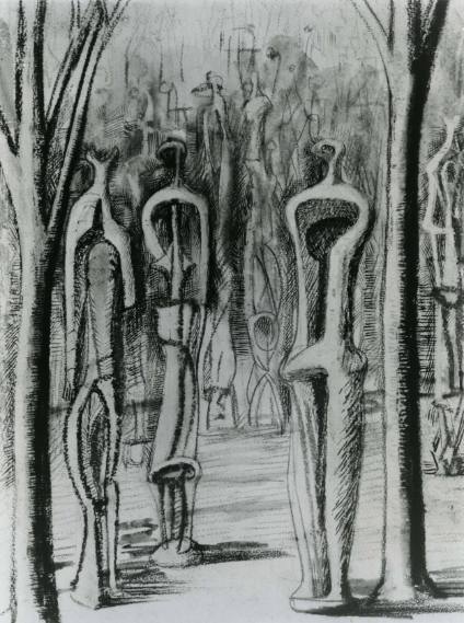 Standing Figures and Trees