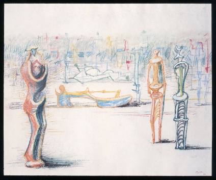 Standing and Reclining Figures in a Setting