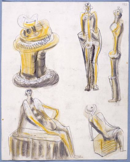 Studies for Sculpture: Five Yellow and Grey Figures