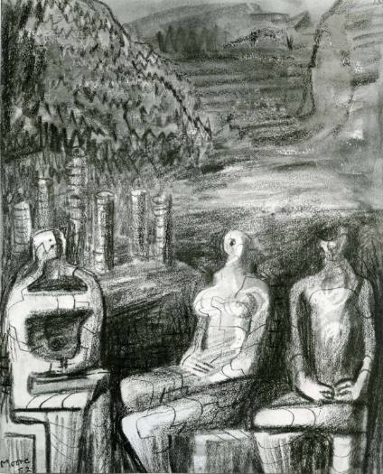 Three Seated Figures in Landscape