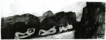 Three Reclining Forms in Rock Landscape