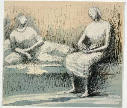 Reclining Figure and Seated Woman Reading