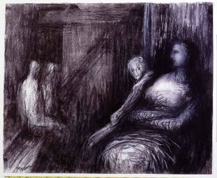 Four Figures in a Dark Room