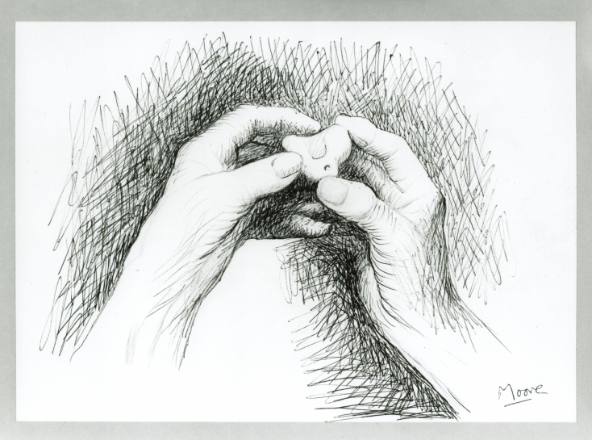 The Artist's Hands Holding a Pebble
