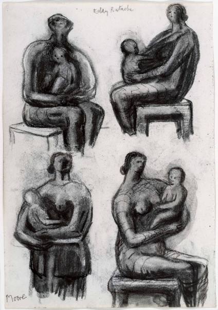 Four Studies of Seated Mother and Child