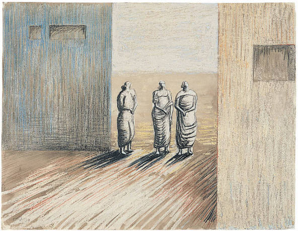Three Standing Figures in a Setting