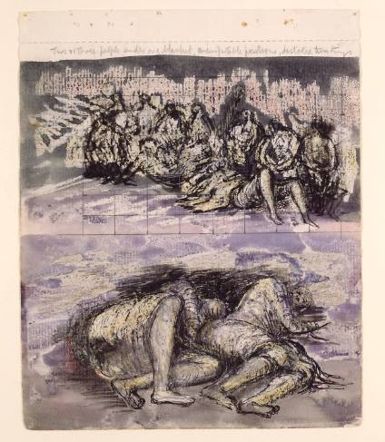 Study for 'Group of Seated and Reclining Figures' and 'Sleeping Figures in Tube Shelter'