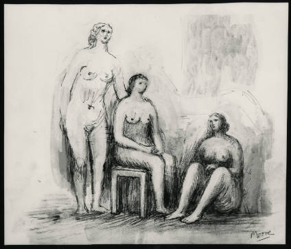 One Standing and Two Seated Figures