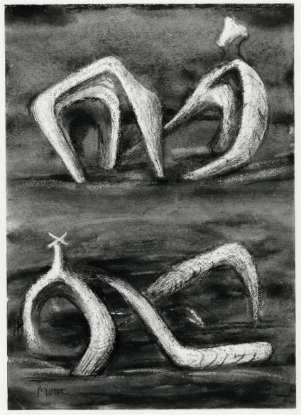 Drawing for Sculpture: Two Reclining Figures (Metal)