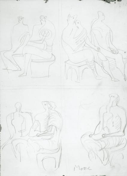 Four Studies of Seated Figures: Ideas for Family Group Sculpture