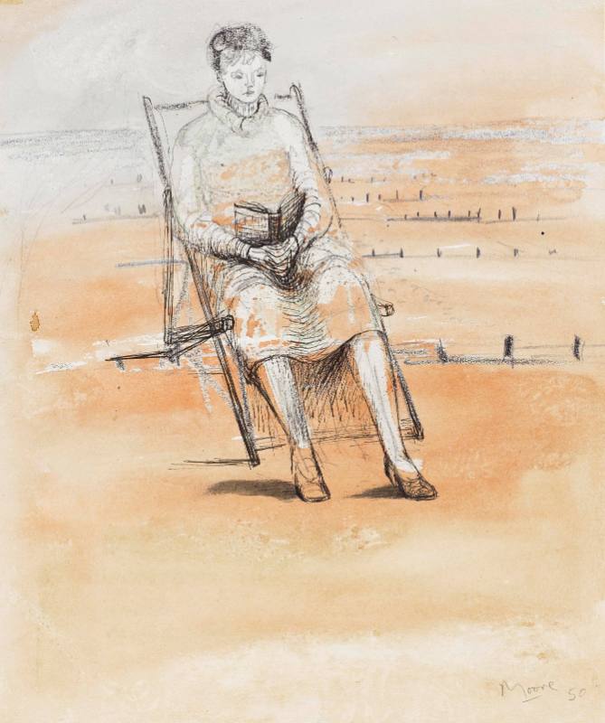 Woman in a Deck Chair on the Beach at Frinton