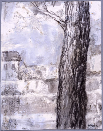 Tree Trunk and Distant House