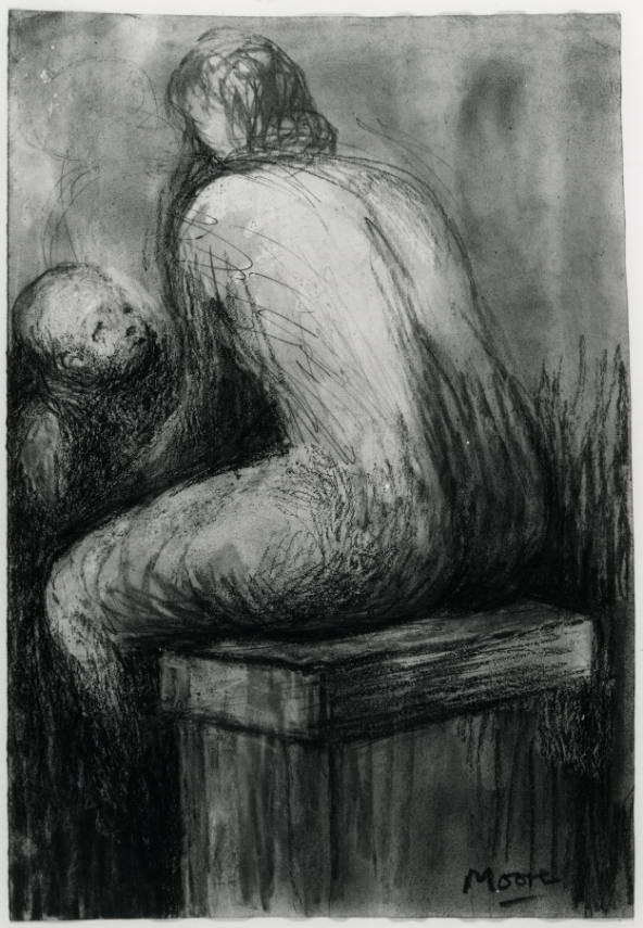 Mother Seated on Block Seat with Child at Knee