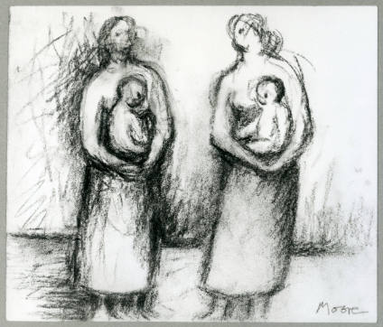 Two Standing Women Holding Children