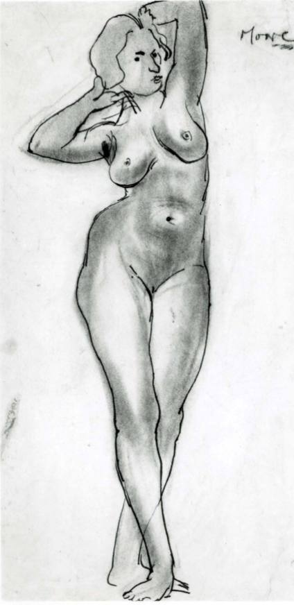 Standing Female Nude with Arms behind Head