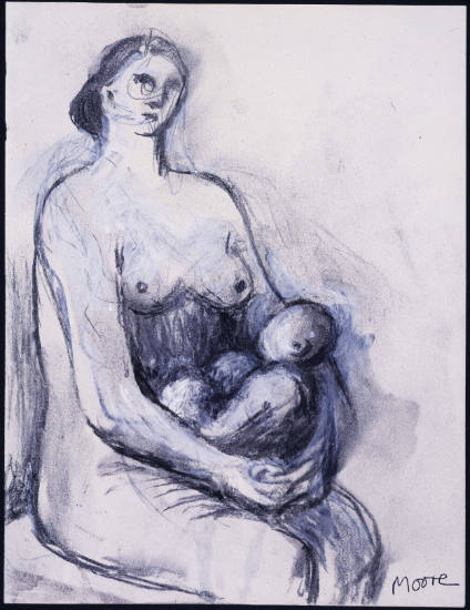 Nude Seated Mother and Child