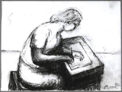 Woman Seated at Desk Writing