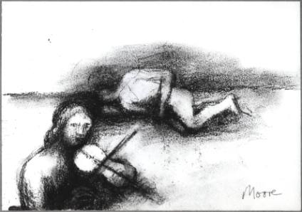 Woman Playing Violin with Reclining Nude in Background