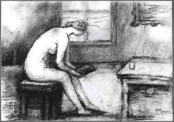 Nude Seated in an Interior Reading
