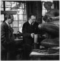 Noack Foundry, Henry Moore (left) and Hermann Noack III (right) with  Draped Reclining Woman (L…