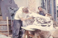 Noack Foundry, A foundry assistant preparing a model for casting a section of Three Way Piece N…