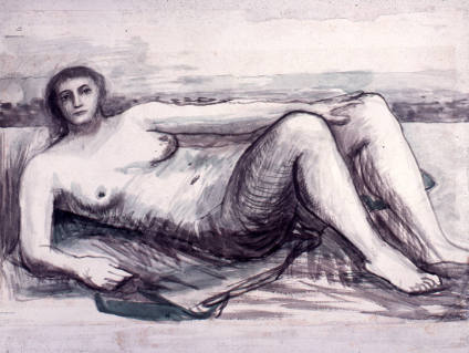 Reclining Female Nude against Landscape Background
