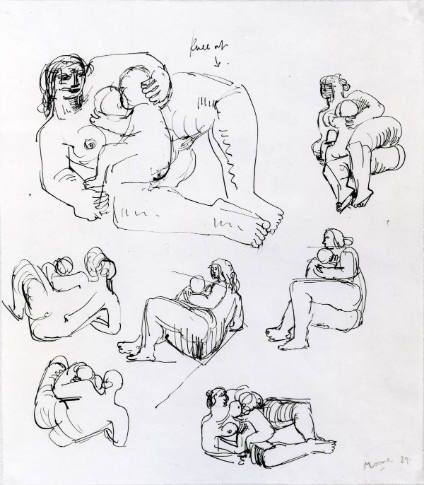 Drawing for Sculpture: Reclining Mother and Child